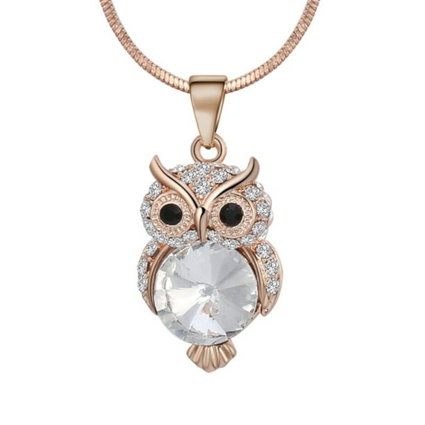 Women Jewelry 18k Rose Gold Plated Owl Pendant Necklace Snake Bead Long Chain